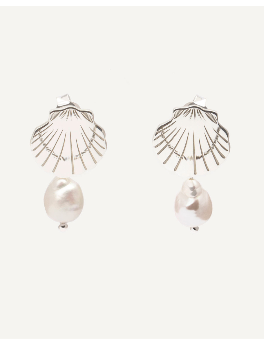 Srebrne kolczyki muszle z perłami